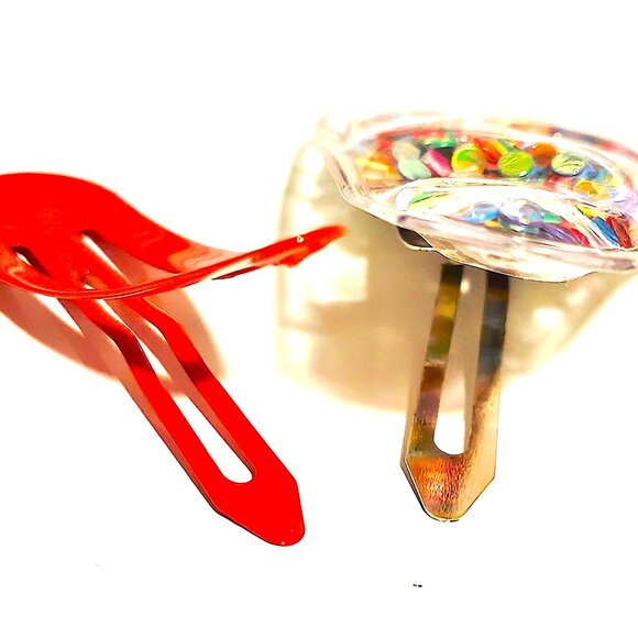 Gift Ideas Cute Hair Clips Red Snap Clip Confetti Shaker Set Barrette Women Girl - Picture 2 of 4